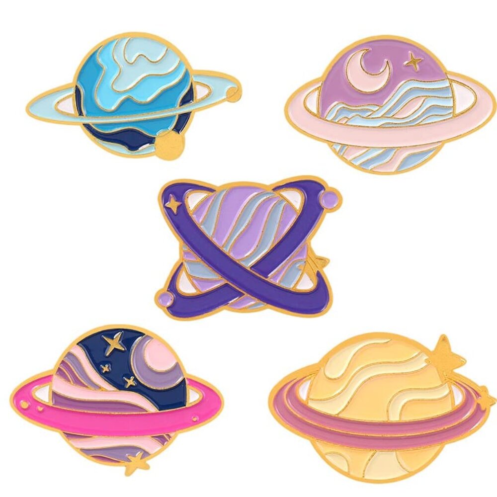 5 Pcs Enamel Pins‎ Set Cute Solar System Laple Pin Explore Space Universe Planet